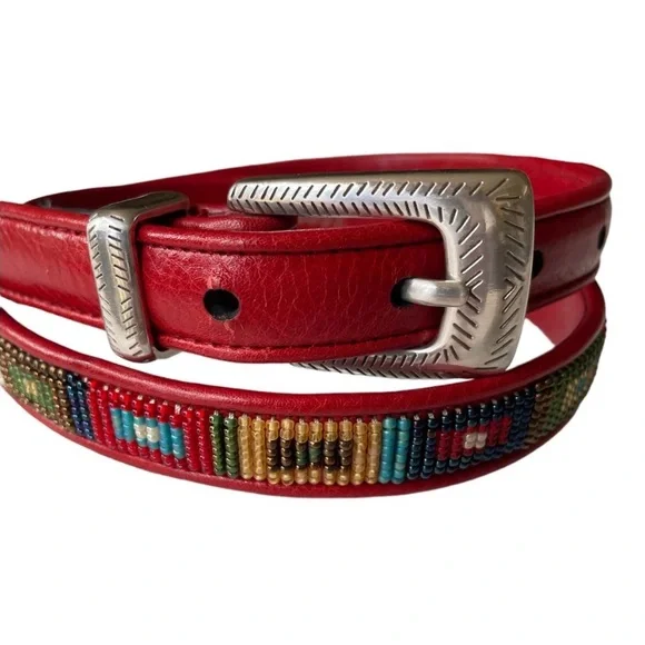 Vintage Brighton Beaded Southwestern Belt Brighton Black Leather Belt M Beaded Southwest Native Style  main image 4